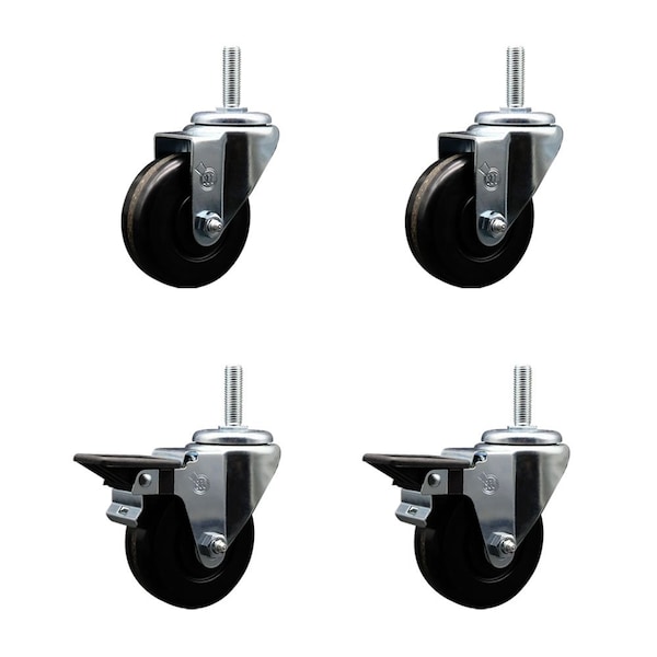 Service Caster 35 Inch Phenolic Wheel Swivel 34 Inch Threaded Stem Caster Set 2 Brakes SCC SCC-TS20S3514-PHS-34212-2-PLB-2 - main